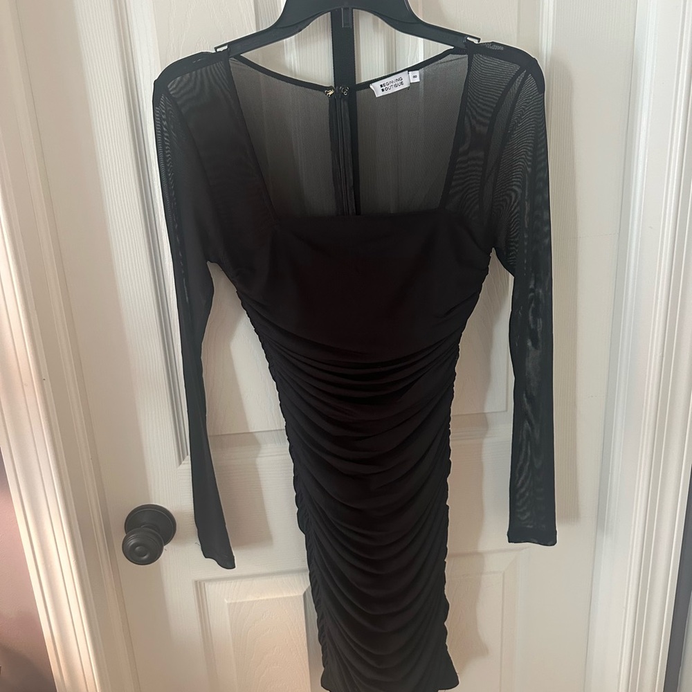 Beginning Boutique Black Sheer Long Sleeve Dress